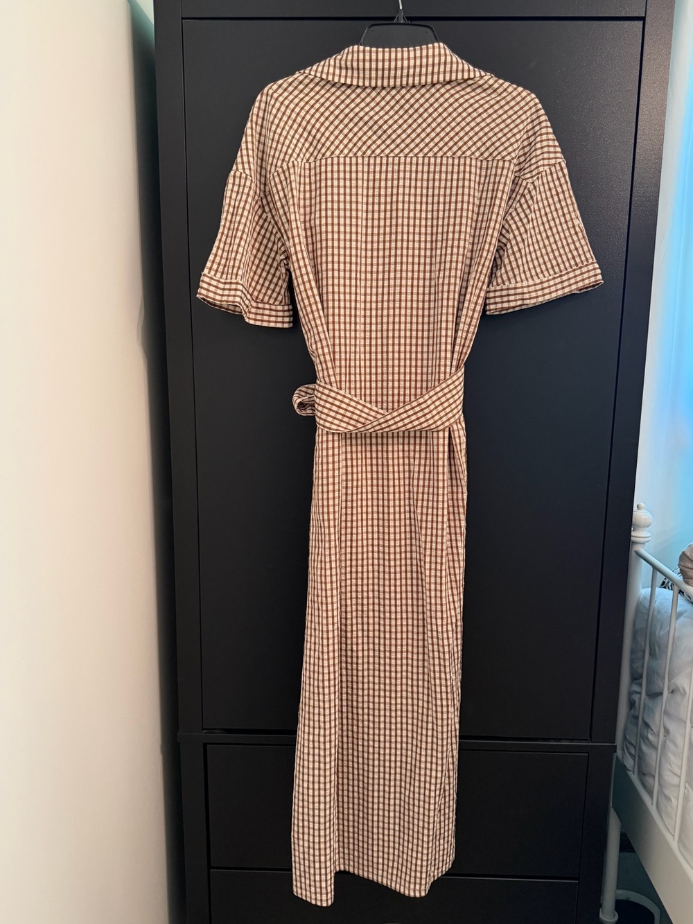 Pomander Place Brown & Cream Midi Shirt Dress with Waist Tie - Picture 4 of 4
